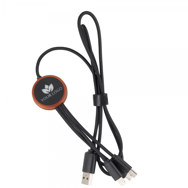 Kabel 3w1 z podświetlanym logo w drewnianej obudowie - LH-ZM04