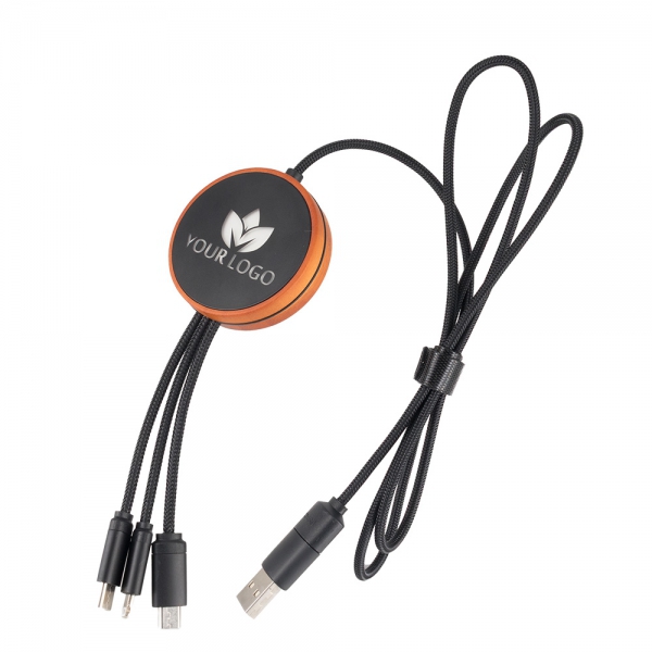 kabel z ładowarką indukcyjną 4w1 z podświetlanym logo w drewnianej obudowie - i5w