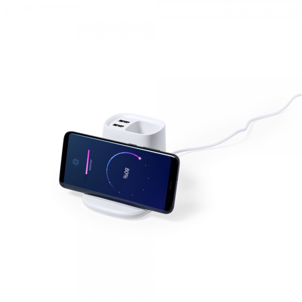 Ładowarka bezprzewodowa 5W, hub USB, pojemnik na przybory do pisania, stojak na telefon