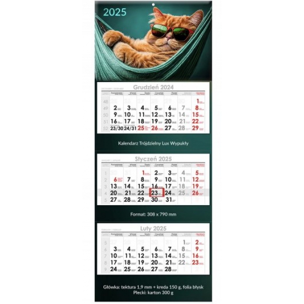 Kalendarz trójdzielny wypukły