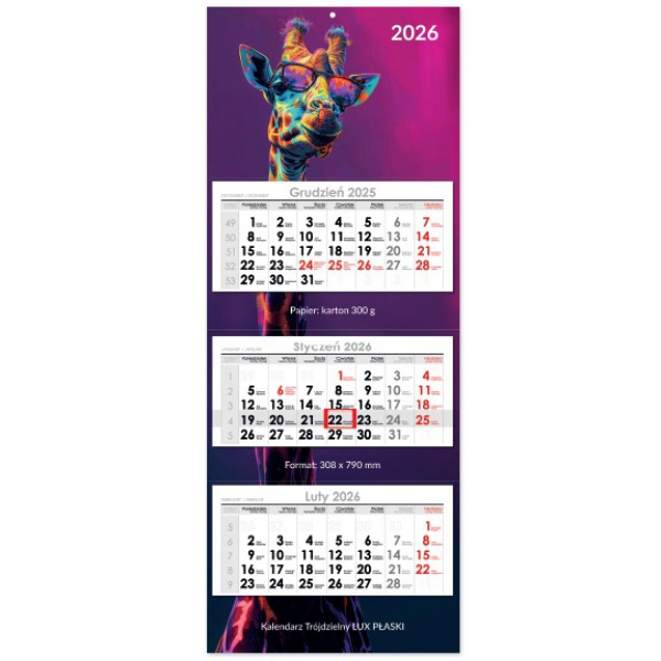 Kalendarz trójdzielny płaski