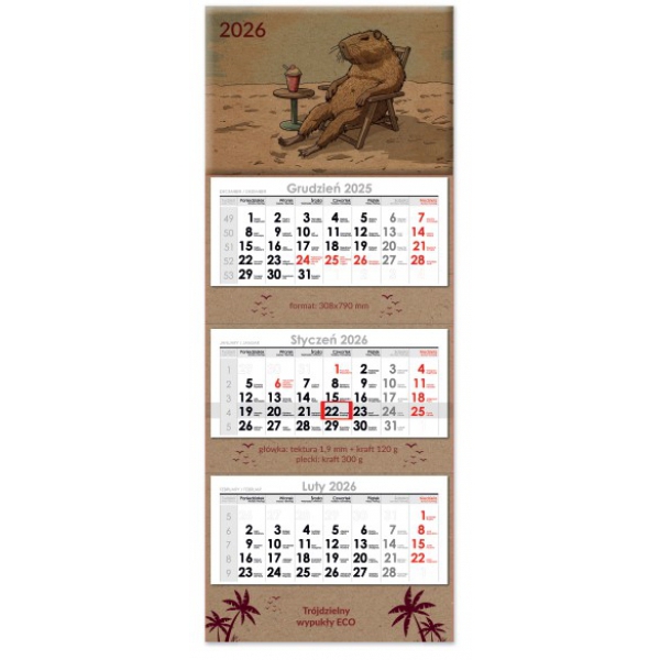 Kalendarz trójdzielny wypukły ECO