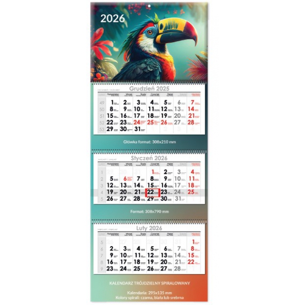 Kalendarz trójdzielny spiralowany
