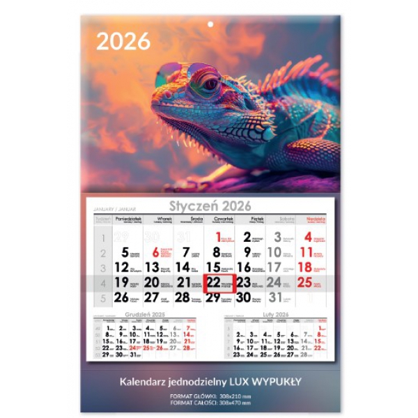 Kalendarz jednodzielny wypukły