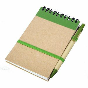 Notes Kraft 90×140/70k gładki z długopisem, zielony/beżowy