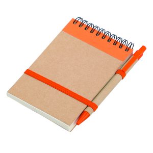 Notes Kraft 90×140/70k gładki z długopisem, pomarańczowy/beżowy