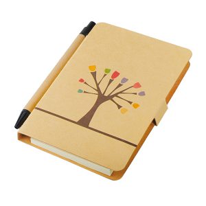Notes 80×140/50k gładki Tree z długopisem, brązowy, beżowy