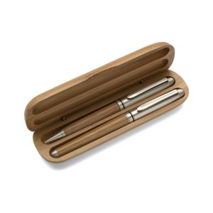 Bambusowy zestaw piśmienny, długopis i pióro kulkowe